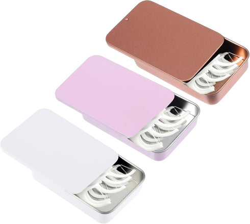 WY LIGHTING LEVEL 3 Pcs Small Dental Floss Case Metal Portable Compact Pick Dispenser Tin Sliding Refillable Flosser