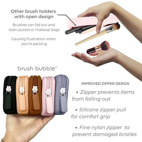 Silicone Makeup Brush Holder Travel Case - Organizer for Brush Sets & Makeup Tools, Protects Accessories, Khaki (7.8 *