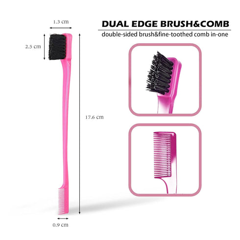 Soft 'N Style Double Sided Edge Control Hair Brush Comb Combo Pack 6 Pieces Pink and Black