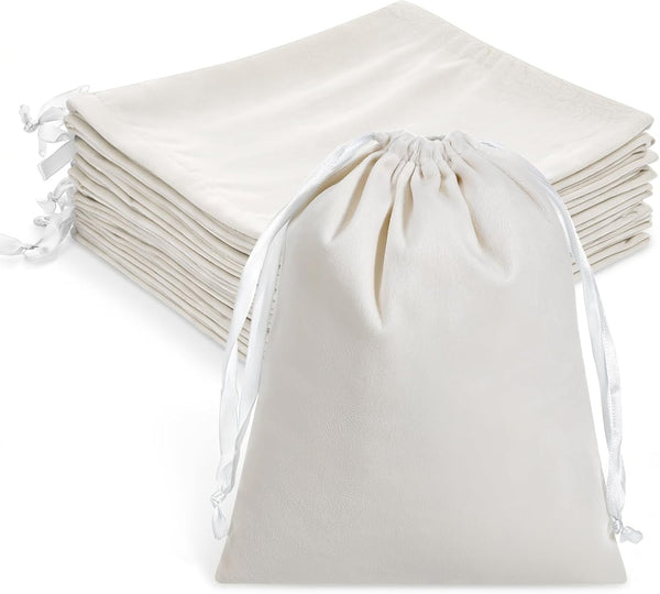 Oqqlin 30 Pcs Beige Velvet Drawstring Bag, 8 x 10 Inch Large Velvet
