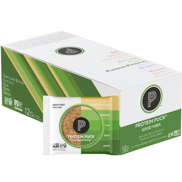 Protein Puck Plant Based Bars, 16 Count, Vegan Protein Snacks, Gluten Free, Non Dairy, Healthy Bars