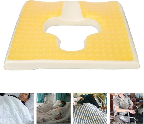 Luqeeg T Shaped Bedsore Pad for Elderly, Triangular Slope Design, Gel Memory Foam Cushion with Mesh Cloth, Non Slip