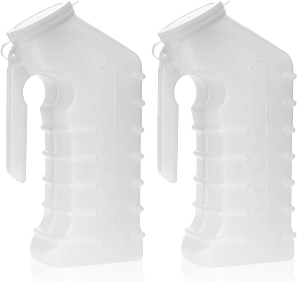 Dealmed Male Urinal with Attached Cover – Portable Urinals for Men, 1 Ounce Increments Up to 1000 cc, 2/pk