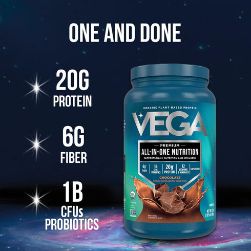 Vega Organic All-in-One Vegan Protein Powder, Chocolate - Superfood Ingredients, Vitamins for Immunity Support, Keto