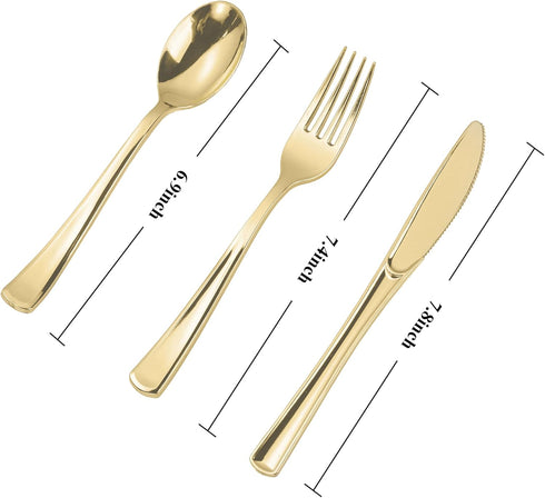 N9R 160pcs Gold Plastic Silverware - Gold Plastic Utensils Set - Tableware Flatware Kit 80 Gold Forks, 40 Gold Spoons, 40 Gold Knives Disposable Gold Cutlery for Party, Wedding, Birthday by N9R