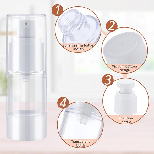 Yaomiao 50 Pcs Airless Pump Bottle - 0.5 oz 15 ml Plastic Cosmetic Lotion Dispenser