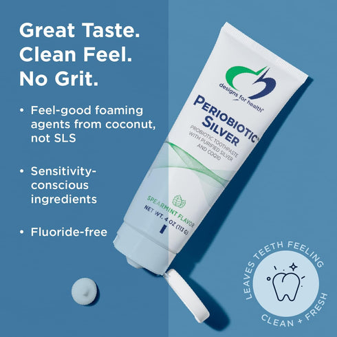 Designs for Health PerioBiotic Xylitol Toothpaste, Fluoride Free with Probiotics, 4oz, Lemon Flavor