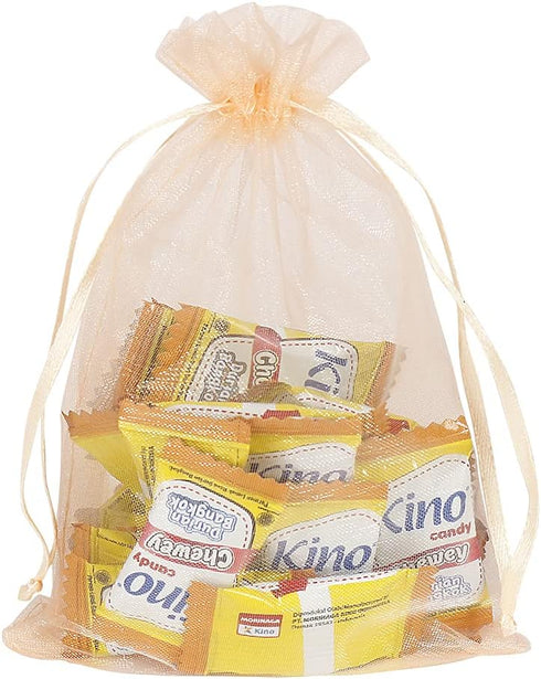HRX Package 100pcs Blush Peach Organza Bags, 4 x 6 inch Mesh Drawstring Jewelry Pouches for Wedding Party Favor