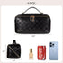 Large Capacity Checkered Makeup Bags Portable Travel Cosmetic Bags Open-Flat Toiletry Waterproof Bag for Women Girls Make up Organizer with Divider and Handle Pouch Zipper Bag (A-Black)