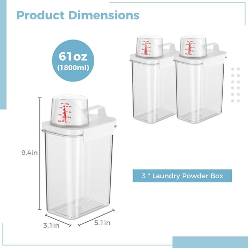 3 PCS Liquid Laundry Detergent Dispensers, 61oz Bead Dispenser, Clear Airtight Container with Measuring Cup