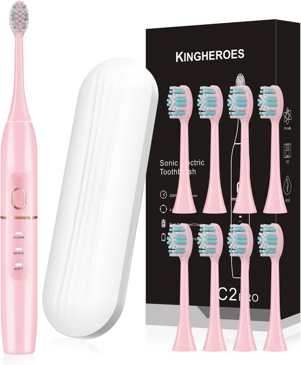 Electric Toothbrush Set with 8 Brush Heads & Travel Case, 4 Modes, 42000 VPM Motor