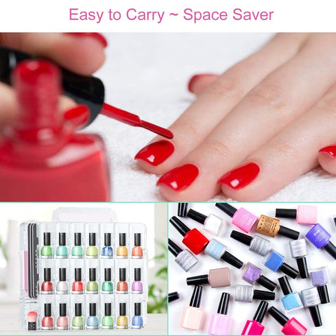 JIASHENG Two Nail Polish Organizer Case Holders, 48 Bottles Storage Box with Adjustable Space Divider