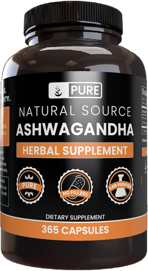 Ashwagandha (365 Capsules) by Pure Original Ingredients - Always Pure, No Magnesium or Rice Fillers, Lab Verified