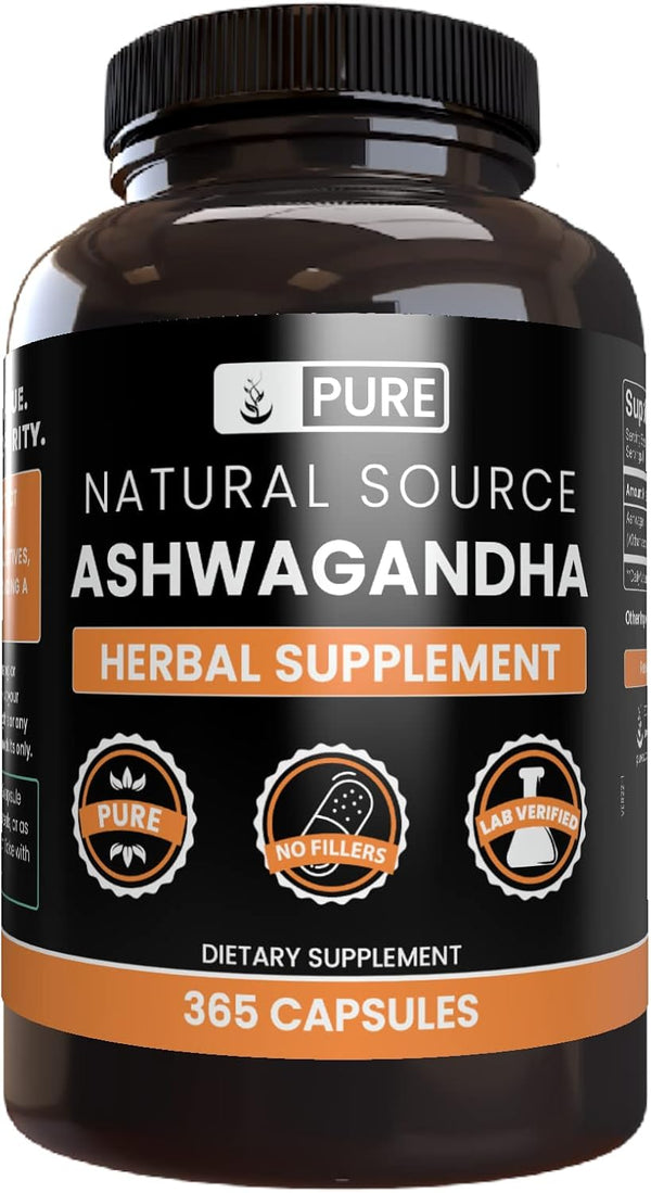 Ashwagandha (365 Capsules) by Pure Original Ingredients - Always Pure, No Magnesium or Rice Fillers, Lab Verified