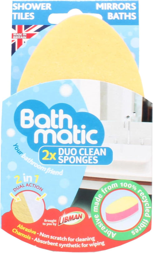 Bathmatic Cleaning Sponge, Duo Pack, Non-Scratch for Cleaning Mirrors & Shower Screens