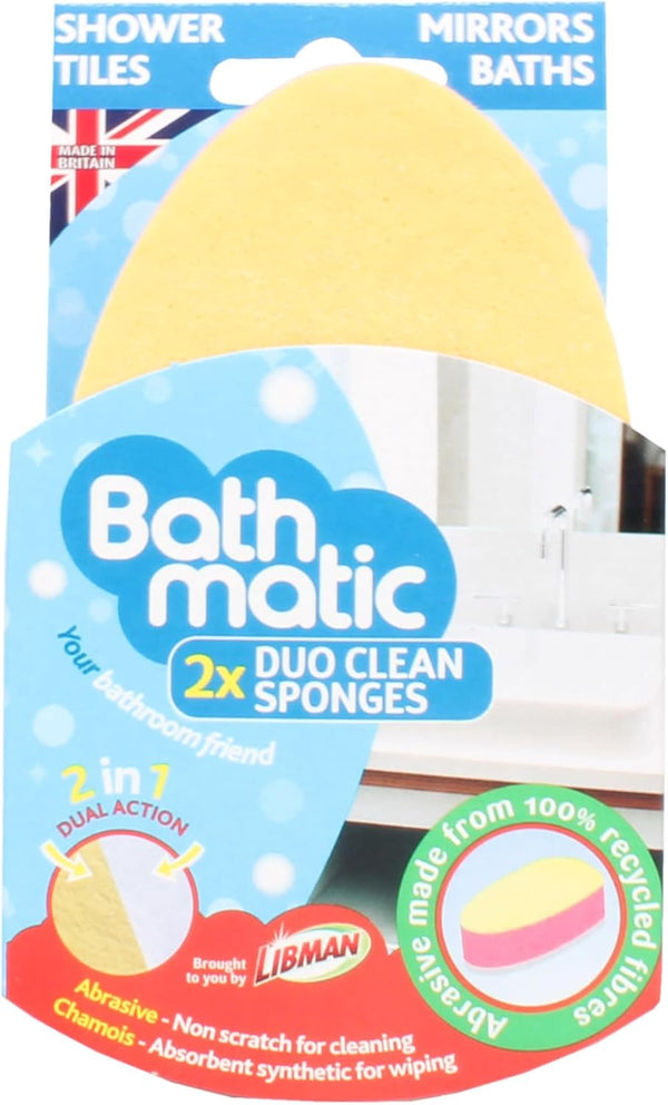 Bathmatic Cleaning Sponge, Duo Pack, Non-Scratch for Cleaning Mirrors & Shower Screens