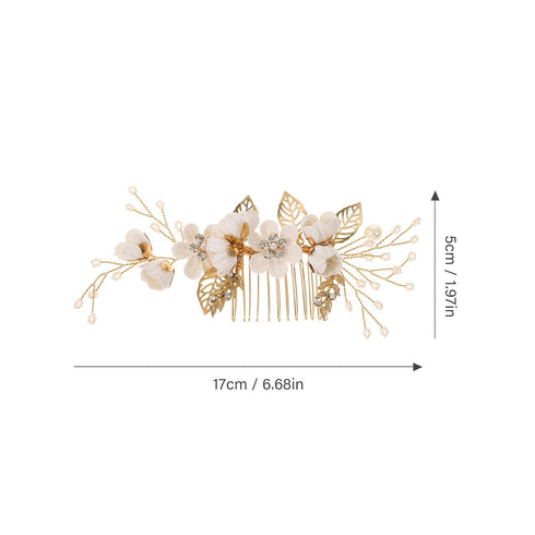 NUOBESTY 4Pcs Wedding Hair Clip Comb, Handmade Bridal Hair Clip, Pearl Floral Leaf Accessories for Women Wedding (White)