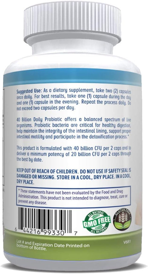Daily Probiotic 40 Billion CFU with MakTrek Bi-Pass Technology - 60 Veggie Capsules for Digestion & Immune Health