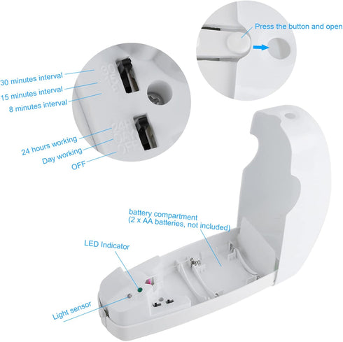 Automatic Wall Air Freshener - Timed Indoor Wall Mounted Adjustable Fragrance Aerosol Spray Dispenser 300mL