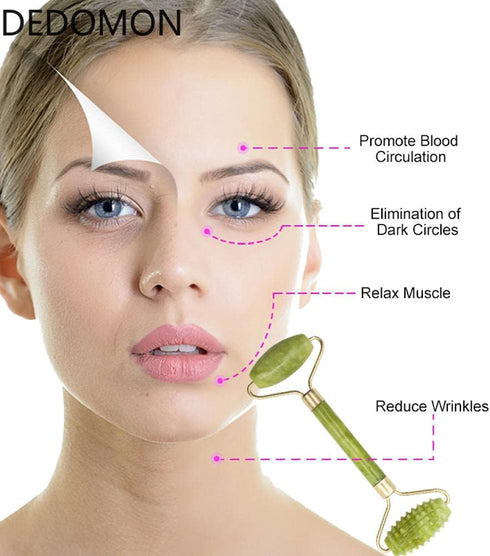 LadyCent Slimming Roller-1 Jade Stone Facial Massage Roller, for Face Eye Face Neck Natural Massager Guasha Scraper