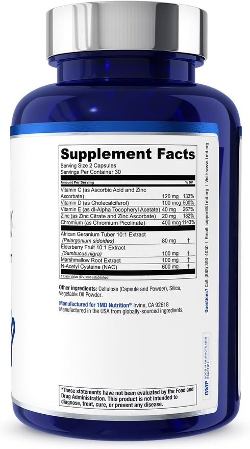 1MD Nutrition BreatheMD, Lung and Respiratory Support Supplement, 60 Ct, with Elderberry and Chromium