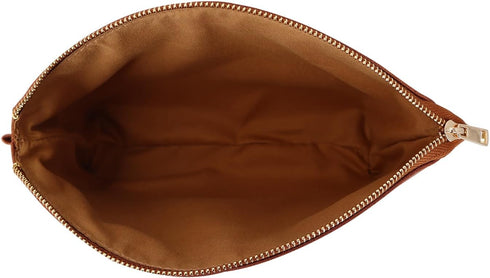 Leather Makeup Bag, Travel Makeup Organizer with Top Zipper Closure, Perfect Size, Lined Inside