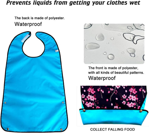 VOPHIA Washable Adult Bibs for Women - Reusable Waterproof Clothing Protector with Crumb Catcher
