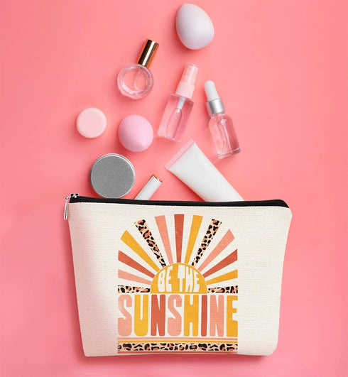 Be The Sunshine Retro Pink Leopard Makeup Bag Gift for Women, Inspirational Cosmetic Bag for Teen Girls