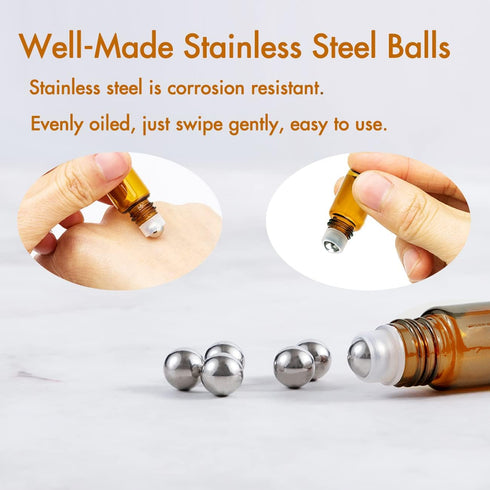 ZEJIA 2ML Essential Oil Roller Bottles, 24 Pack Amber Mini Glass Roll on Bottles with Stainless Steel Roller Balls