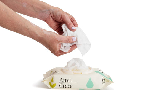 Attn: Grace Flushable Wet Wipes for Women (60 Ct) - Cleanse and Refresh with Aloe Vera, Coconut Oil & Natural