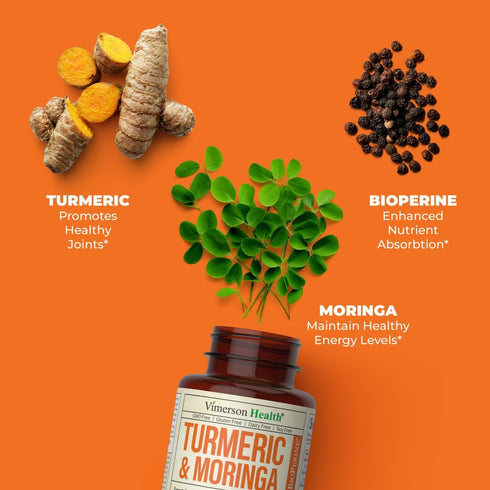 Turmeric Curcumin & Moringa Leaves Extract with Black Pepper, Joint Support Supplement for Digestion & Energy, 2 Pack