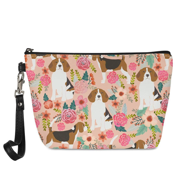 Mumeson Small Toiletry Cosmetic Handy Bag for Women, Pink Floral Beagles Zipper Closure Travel Pouch