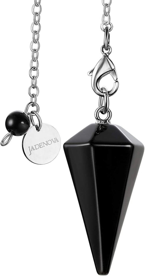 JADENOVA Pendulum Crystal Necklace - Natural Obsidian Crystal Pendulums for Divination, Dowsing, Chakra Reiki Healing