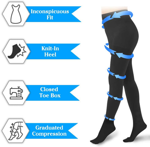 TP TOP BEAUTY 2 20-30 mmHg Pairs Compression Pantyhose Closed Toe Opaque Graduated Support Hose Stocking for Women