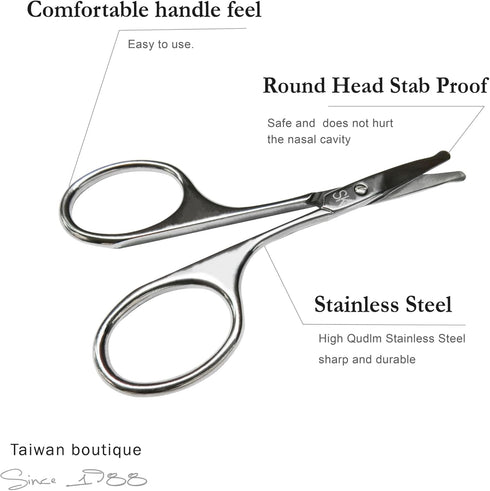 Safety Nose Hair Cuticle Scissors, Beauty Grooming Scissors for Nose Hair Trimming, Rounded Blade with Ergonomic Handle