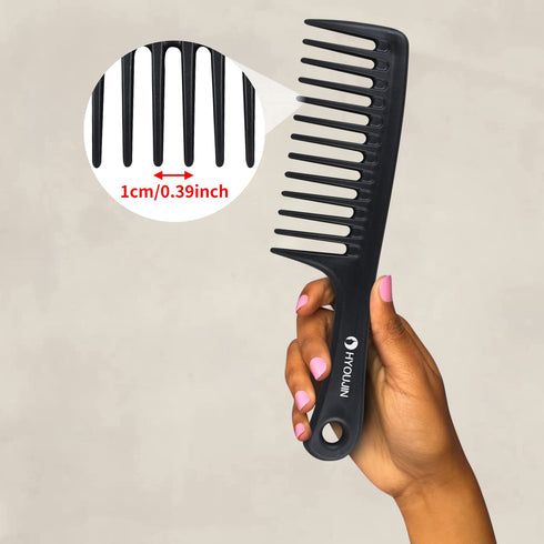 HYOUJIN Black Large Wide Tooth Detangler Paddle Brush, Best Styling Comb for Curly, Wet, Long Hair