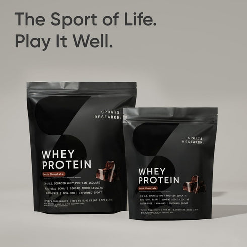 Sports Research Whey Protein Isolate, 25g Protein per Serving, 2lb Bag, Dutch Chocolate, 25 Servings