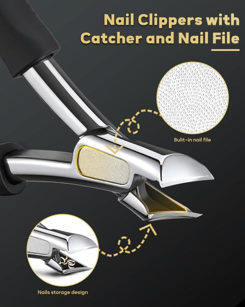 Wanmat Professional Toenail Clippers, Thick & Ingrown Nail Clippers with Catcher and Non-Slip Handle