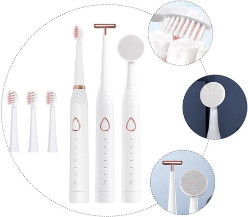 Ipetboom Set Three-in-One Electric Toothbrush for Adults and Boys and Girls Rechargeable Sonic Toothbrush Soft Bristles