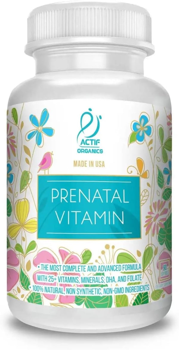 Actif Organic Prenatal Vitamin, 25+ Organic Vitamins, DHA, EPA, Omega 3, 90 Count