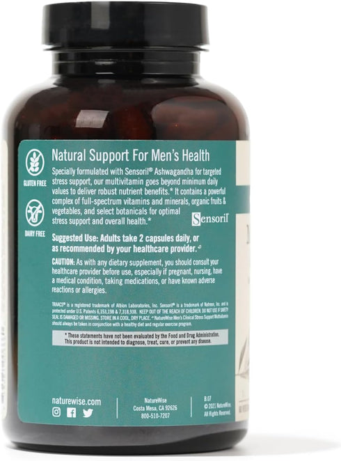 Immunity, 60 Capsules[1-Month NatureWise Multivitamin for Men + Stress Support + Fulvic Ionic Minerals + Probiotics