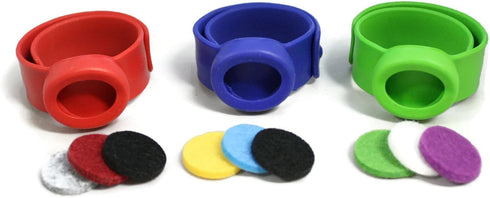 Kids Essential Oil Diffuser Sport Set - 3 Slap Bracelets in Red, Blue, Green for Boys - Unscented