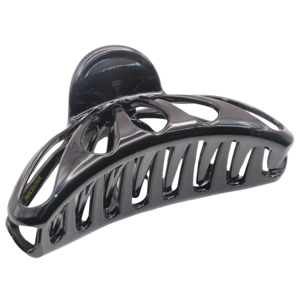 Parcelona Large Black Covered Spring Celluloid Jaw Hair Claw Clip, 4 Inch, Rain Drop Design