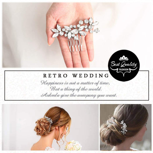 Unicra Silver Crystal Bride Wedding Hair Comb Bridal Headpiece Rhinestone Accessories for Women and Girls (A-Silver)