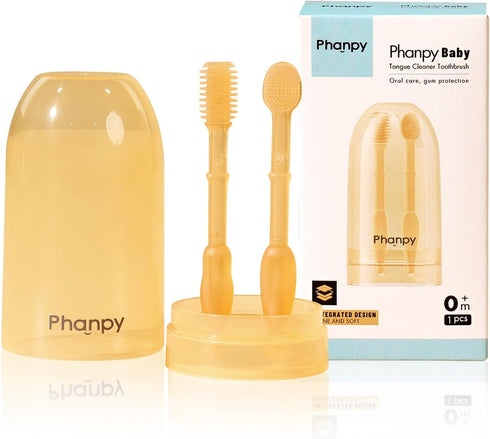 Silicone Baby Toothbrush & Tongue Cleaner, Infant Toothbrush 0-6 & 6-12 Months, Baby Oral Cleaner