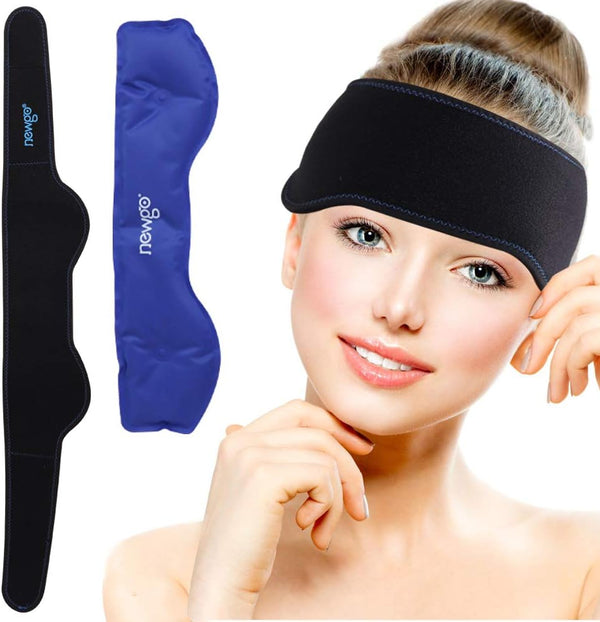 NEWGO Headache Ice Pack Head Wrap for Migraines, Cold Pack Therapy Wrap for Headache Relief