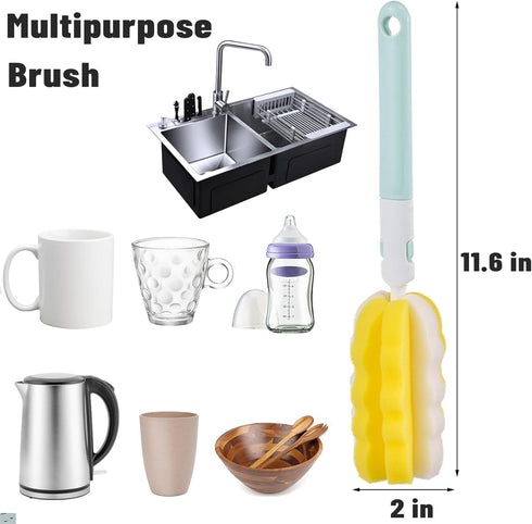 INVODA 4PCS Bottle Brush, Long Handle Cup Cleaner Brush Sponge, Detachable Handle for Baby Bottle Dishwashing