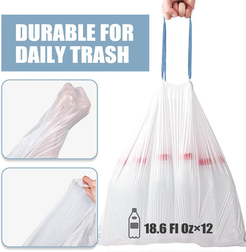 57 Count Small Trash Bags, 4 Gallon Tear-Free Unscented White Drawstring Garbage Bags for Bathroom