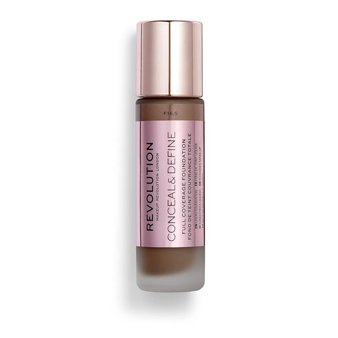 Makeup Revolution Conceal and Define Foundation, Full Coverage Matte Finish F17.5 for Dark Skin Tones, Vegan, 0.7 Fl Oz