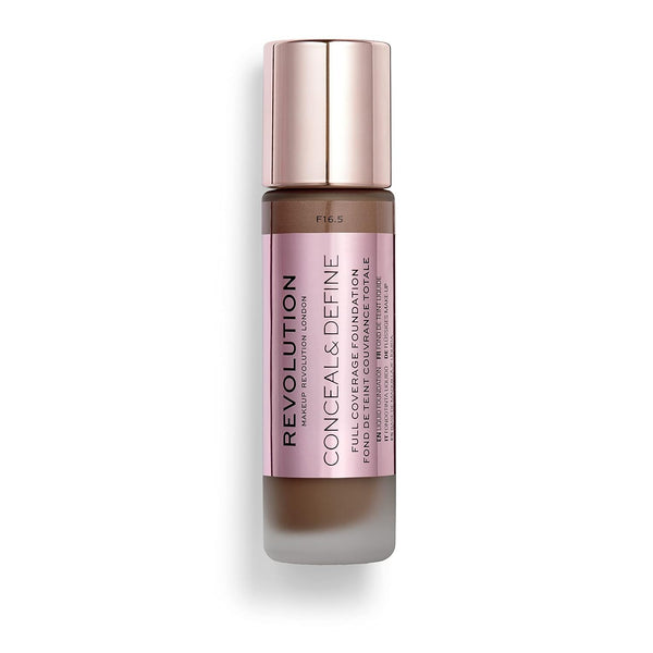 Makeup Revolution Conceal and Define Foundation, Full Coverage Matte Finish F17.5 for Dark Skin Tones, Vegan, 0.7 Fl Oz